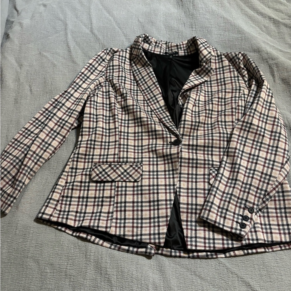Torrid Black and Cream Plaid Blazer
